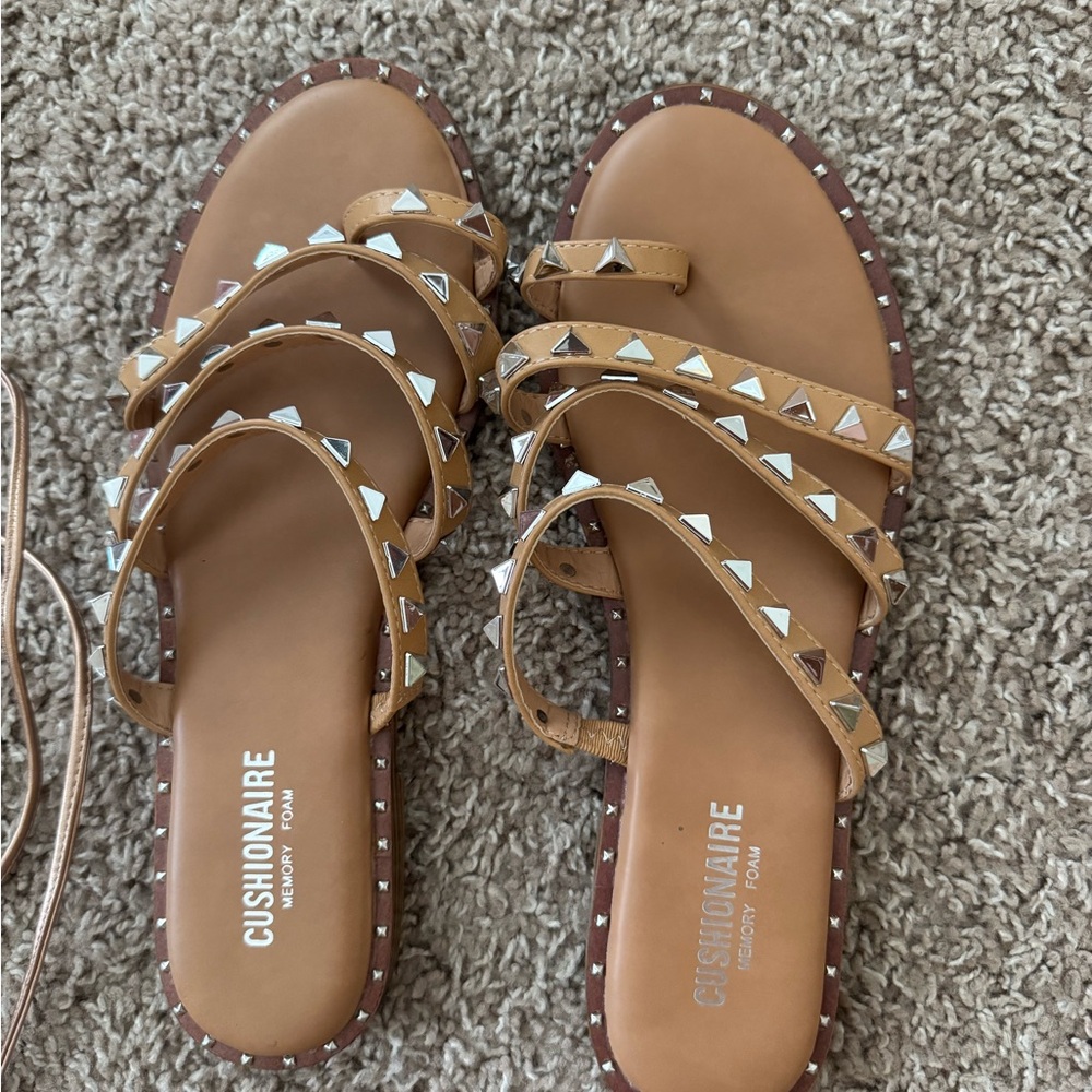 CUSHIONAIRE Women's Brown Sandals with Silver Studs